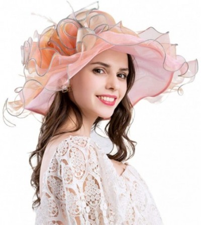 Sun Hats Kentucky Derby Hat Women Church Hat for Wedding Tea Party - Z-pollen Orange - CA18OLRUZKO