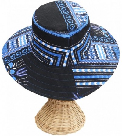 Skullies & Beanies Large Rimmed American South Sunhat African Dashiki Printed Hat - Black Dark Blue - C318KQ2OT4D