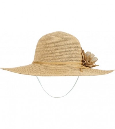 Sun Hats Women's Spring/Summer Wide Brim Straw Beach Hat w/Flower Décor - Nature - CX1808N3ND6