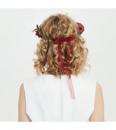 Headbands Boho Flower Headband Hair Wreath Floral Garland Crown Halo Headpiece with Ribbon Wedding Festival Party - F - C7188...