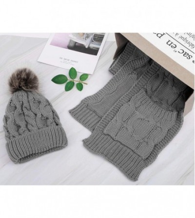 Skullies & Beanies Women Winter Warm Braided Cable Knit Beanie Scarf Set - Gray - CH18EL092MG