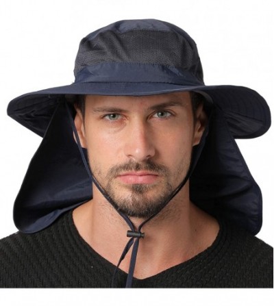 Sun Hats Unisex Sun Hat with Neck Flap Cover Fishing Safari Cap Neck Protection-UPF 50+ - Style 2- Navy Blue - C618GYHAWLS