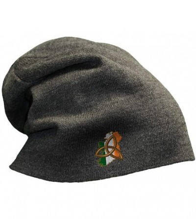 Skullies & Beanies Custom Slouchy Beanie Irish Map Flag Embroidery Skull Cap Hats for Men & Women - Dark Grey - CH18A58MUKE