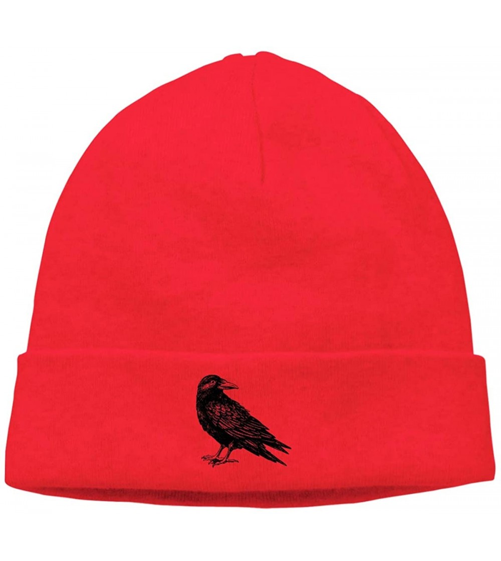 Skullies & Beanies Hip-Hop Knitted Hat for Mens Womens Black Crow Unisex Cuffed Plain Skull Knit Hat Cap Head Cap - Red - CK1...