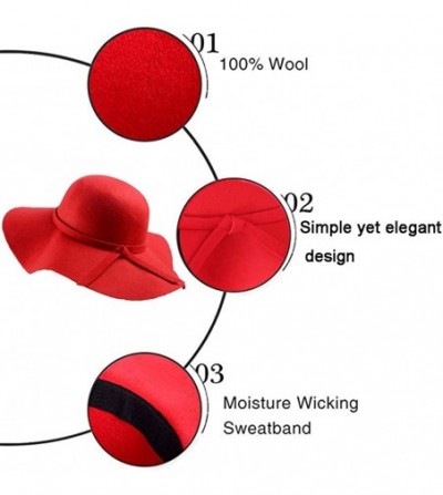 Sun Hats Women's 100% Wool Foldable Wide Brim Retro Fedora Floppy Felt Bowler Hat - Red - CY187QEC6YR