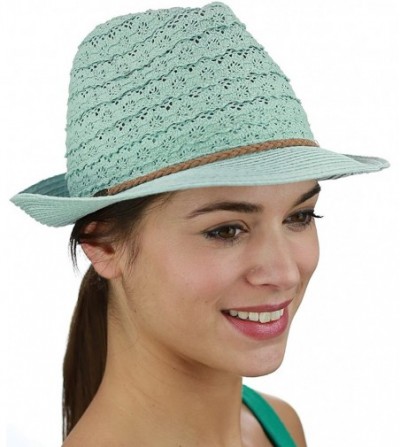 Fedoras Braided Trim Spring Summer Cotton Lace Vented Fedora Hat - Mint - CY17YKEOUN5