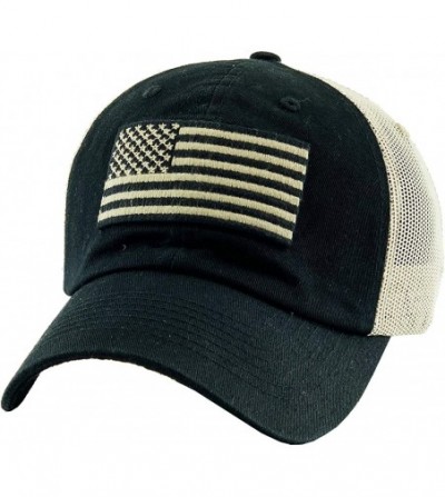 Baseball Caps Women's Adjustable Athletic Trucker Hat Mesh Baseball Cap Dad Hat - Solid Black W/ American Flag - Black/Beige ...