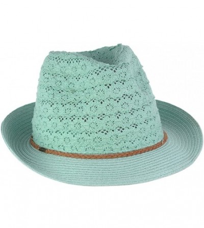 Fedoras Braided Trim Spring Summer Cotton Lace Vented Fedora Hat - Mint - CY17YKEOUN5
