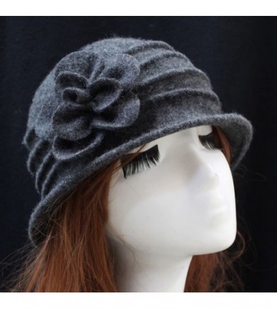 Berets Women 100% Wool Solid Color Round Top Cloche Beret Cap Flower Fedora Hat - 3 Dark Grey - C3186WY8NAD