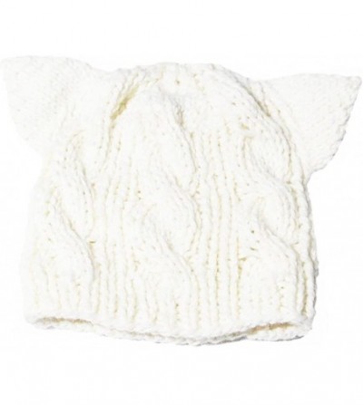 Skullies & Beanies Knit Dog Ear Hat for Women Knitting Crochet Handmade Warmer Beanie Cap - White - CZ1899K6Y6K