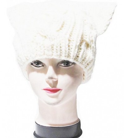 Skullies & Beanies Knit Dog Ear Hat for Women Knitting Crochet Handmade Warmer Beanie Cap - White - CZ1899K6Y6K