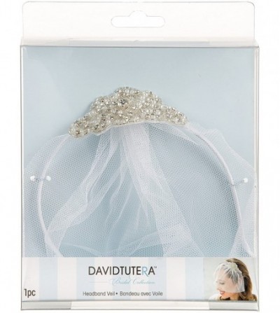 Headbands David Tutera Beaded Silver Applique and White Tulle Bridal Headband Veil - CA182ESGOZ4