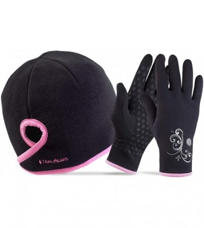 Balaclavas Womens Winter Running Set - Ponytail Beanie and Power Stretch Running Gloves - Black / Fast Pink - CT18YMOQ3GY