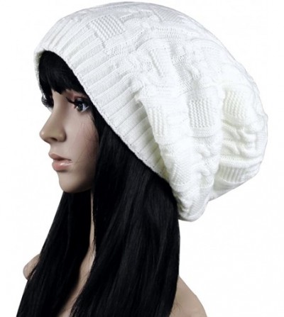 Skullies & Beanies Women Thick Slouchy Knit Winter Hat Oversized Baggy Long Beanie Cap - White - CP12N1T8I3G