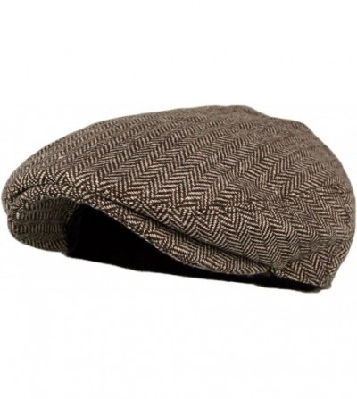 Newsboy Caps Men's Classic Herringbone Tweed Wool Blend Newsboy Ivy Hat (Large/X-Large- Charcoal) - Brown - CN1214KFM8B