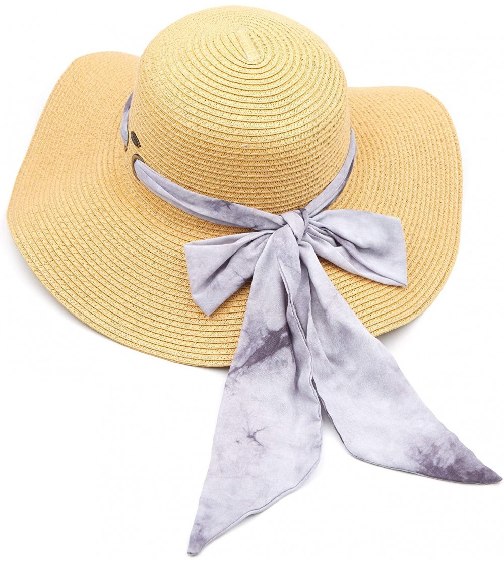 Sun Hats Pull Through Sash Scarf Eyelets Straw Hat Floppy Foldable Roll up Beach Travel Sun Hat (ST-2026-3017-20) - CO194RU2305