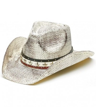 Cowboy Hats Men's Vintage Tea-Stained USA American Flag Cowboy Hat w/ Western Shape-It Brim - White Stars and Stripes - CQ18O...