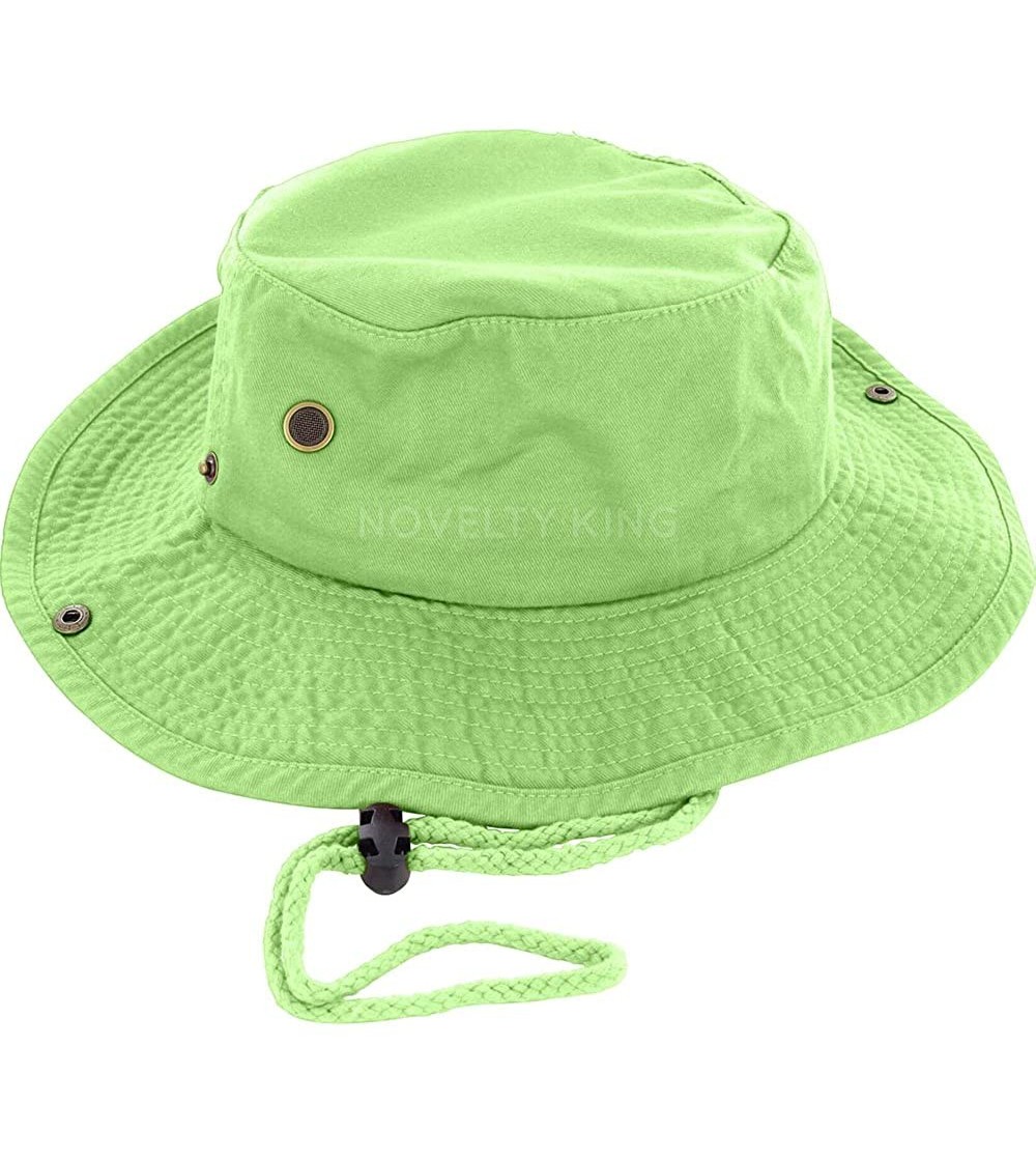 Sun Hats 100% Cotton Boonie Fishing Bucket Men Safari Summer String Hat Cap - Lime - CJ11WT1A85L
