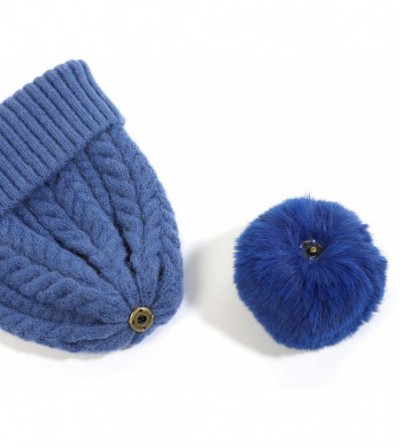 Skullies & Beanies Womens Winter Beanie Hat- Faux Fur Hats Wool Soft Warm Thread Handmade Thick Knit Hat Women - Screw Thread...