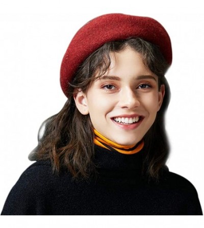 Berets Merino Wool Berets for Women Girls- Classic Plain French Style Artist Hat Gift - 1wine Red - Clearance Sale - CV18Y0RI0RM