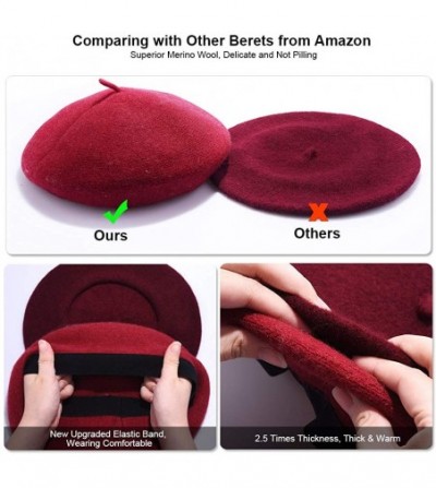 Berets Merino Wool Berets for Women Girls- Classic Plain French Style Artist Hat Gift - 1wine Red - Clearance Sale - CV18Y0RI0RM