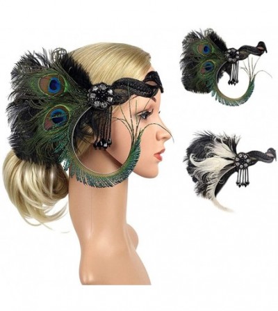Headbands 1920s Headpiece Feather Flapper Headband Great Gatsby Headdress Vintage Accessory - Green -5 - CU18K5ULUQS