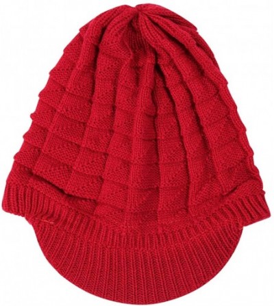 Skullies & Beanies Womens Winter Warm Ribbed Beanie Hat with Brim- Girls Knit Visor Pom Pom Ski Cap - 2 - CQ192NA7SCI