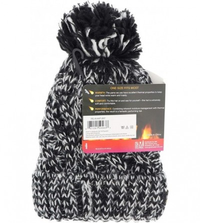 Skullies & Beanies Women's Sherpa Lined Knit Pom Pom Beanie Hat - Black- White - CQ18A6GYCXU