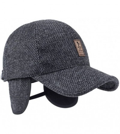 Skullies & Beanies Men's Warm Wool Woolen Tweed Peaked Baseball Caps Hat with Fold Earmuffs Warmer - Black - C812NULNY1L