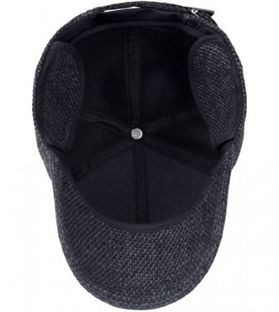 Skullies & Beanies Men's Warm Wool Woolen Tweed Peaked Baseball Caps Hat with Fold Earmuffs Warmer - Black - C812NULNY1L