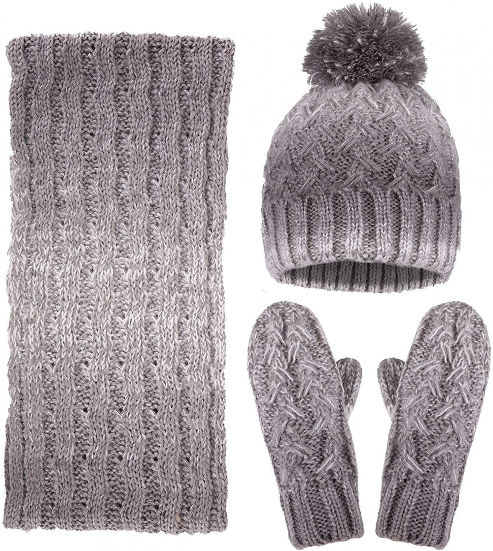 Skullies & Beanies 3 in 1 Women Soft Warm Thick Cable Knitted Hat Scarf & Gloves Winter Set - Grey/Charcoal Gloves W/ Lined -...
