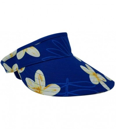 Visors Tropical Hawaiian Floral Print Visor Sun Hat - Plumeria All Over Blue - C218TYRW0U2