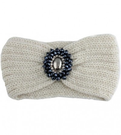 Headbands Retro Bohemian Beads Cable Knitted Winter Turban Ear Warmer Headband - Beige - C8189MWE38I