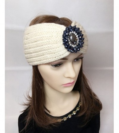 Headbands Retro Bohemian Beads Cable Knitted Winter Turban Ear Warmer Headband - Beige - C8189MWE38I