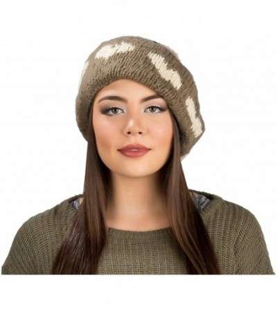 Berets Women Ladies French Classic Beret Chunky Knit Knitted Braided Beanie Cap - Brown - CP12BPPYUCT
