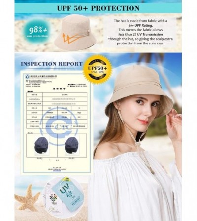 Bucket Hats Packable Sun Bucket Hats for Women with String Beach SPF Protection Bonnie Gardening 55-59cm - Khaki_89024 - CC18...