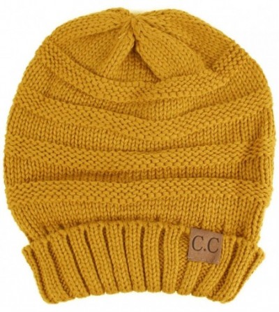 Skullies & Beanies Winter Trendy Warm Oversized Chunky Baggy Stretchy Slouchy Skully Beanie Hat - Mustard - C018IHK2HOD