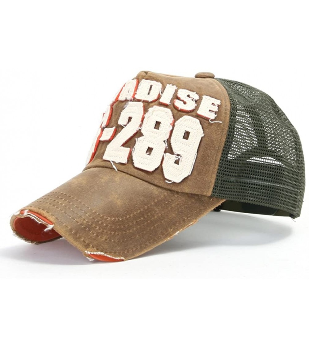 Baseball Caps Distressed Vintage Mesh Baseball Cap Snapback Trucker Hat - Light Brown - CM1192Q1YUP