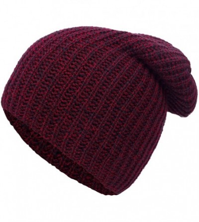 Skullies & Beanies Men's/Women's Slouchy Soft Knit Daily Beanie Solid Color Skull Hat Cap - Mix Burgundy - C318K23X2WC