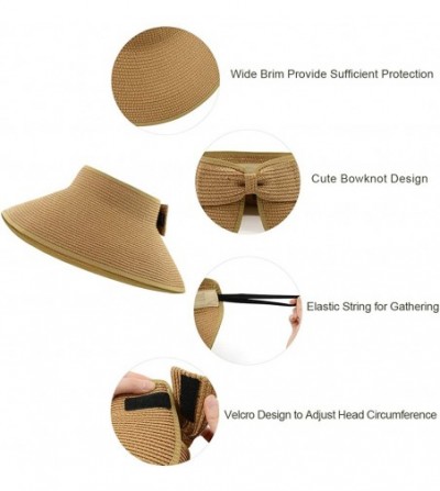 Sun Hats Sun Visors for Womens Summer Straw Visor Hat Wide Brim Beach Sun Hat Bowknot Straw Hats - D Natural Stripe - CL198S0...