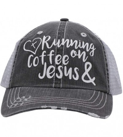 Baseball Caps Running on Coffee & Jesus Women's Trucker Hats & Caps Black/Grey - CE18HX96C0Y