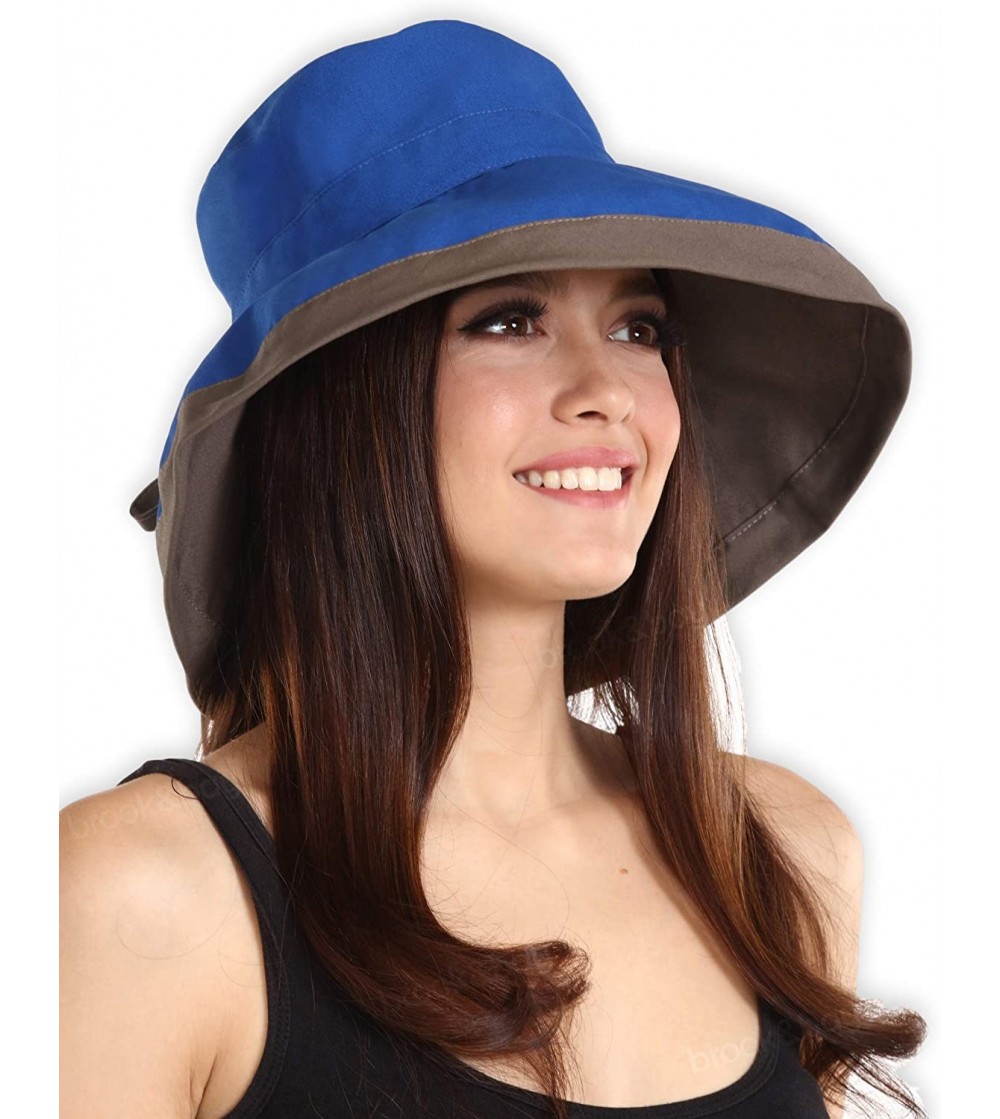 Sun Hats Outdoor Womens Sun Hat Protection - Navy Blue - Cotton With Drawstring - CV18E7TRSC9