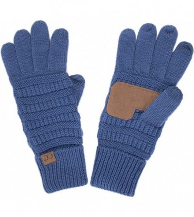 Skullies & Beanies 3pc Set Trendy Warm Chunky Soft Stretch Cable Knit Pom Pom Beanie- Scarves and Gloves Set - Dark Denim - C...