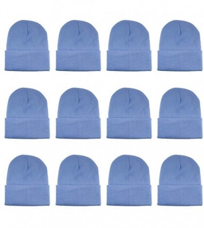 Skullies & Beanies Unisex Beanie Cap Knitted Warm Solid Color and Multi-Color Multi-Packs - 12 Pack - Sky Blue - CC18IOONK02
