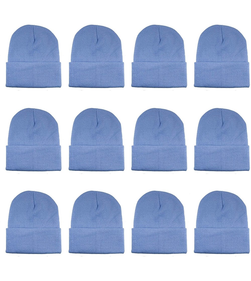 Skullies & Beanies Unisex Beanie Cap Knitted Warm Solid Color and Multi-Color Multi-Packs - 12 Pack - Sky Blue - CC18IOONK02