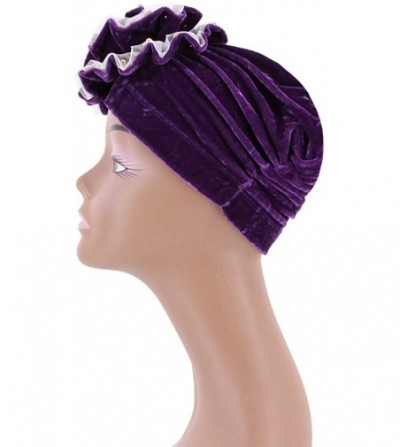 Skullies & Beanies African Printing Turban Cap Hairwrap Headwear Sleep Chemo Bonnet Hat Beanie for Women - Purple - C51993W6G6O