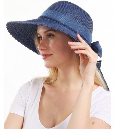 Sun Hats Elegant Wide Brim Floppy Sun Hat- Beach Hat for Women- Navy- One Size - CK194OUHT4I