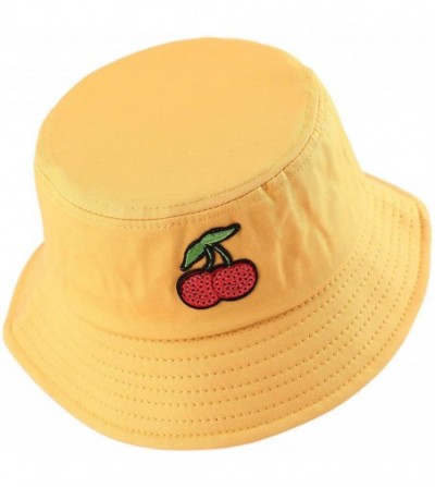 Bucket Hats Unisex Fashion Embroidered Bucket Hat Summer Fisherman Cap for Men Women - Cherry Yellow - CN18SNM0ZO0