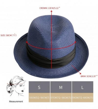 Fedoras Unisex Straw Fedora Hat Summer Beach Cuban Trilby Sun Hats Curl Brim - Blue - CZ1805W5W54