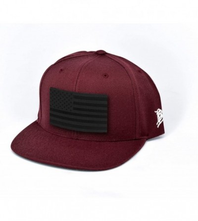 Baseball Caps 'Midnight Salute' Black Leather Patch Classic Snapback Hat - One Size Fits All - Maroon - C9194X28UKX